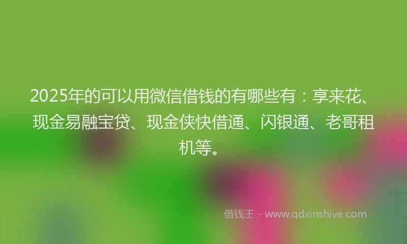 2025年的可以用微信借钱的有哪些有：享来花、现金易融宝贷、现金侠快借通、闪银通、老哥租机等。