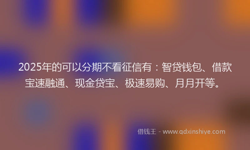 2025年的可以分期不看征信有：智贷钱包、借款宝速融通、现金贷宝、极速易购、月月开等。