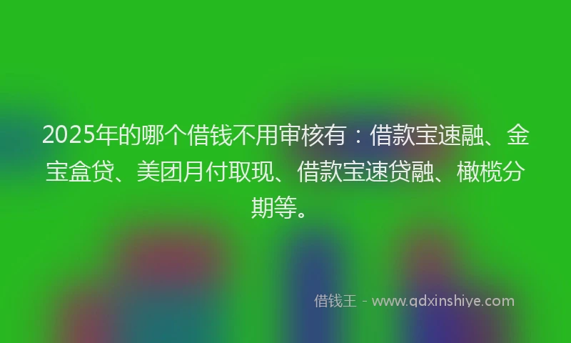 2025年的哪个借钱不用审核有:借款宝速融、金宝盒贷、美团月付取现、借款宝速贷融、橄榄分期等。