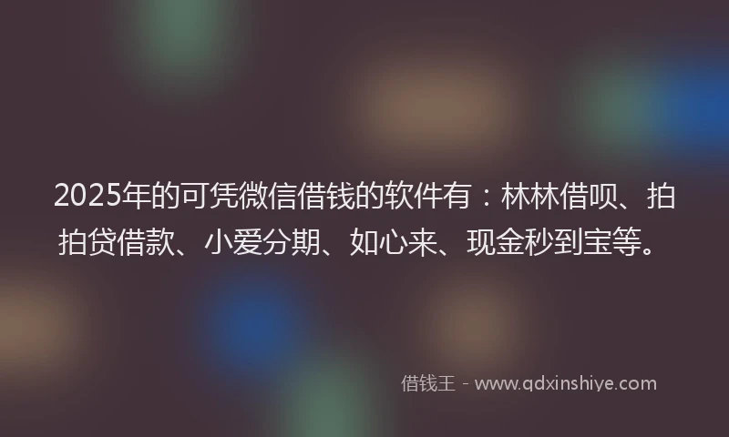 2025年的可凭微信借钱的软件有：林林借呗、拍拍贷借款、小爱分期、如心来、现金秒到宝等。