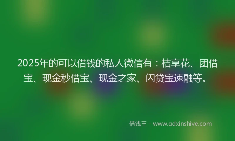 2025年的可以借钱的私人微信有：桔享花、团借宝、现金秒借宝、现金之家、闪贷宝速融等。