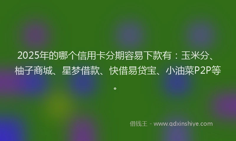 2025年的哪个信用卡分期容易下款有：玉米分、柚子商城、星梦借款、快借易贷宝、小油菜P2P等。