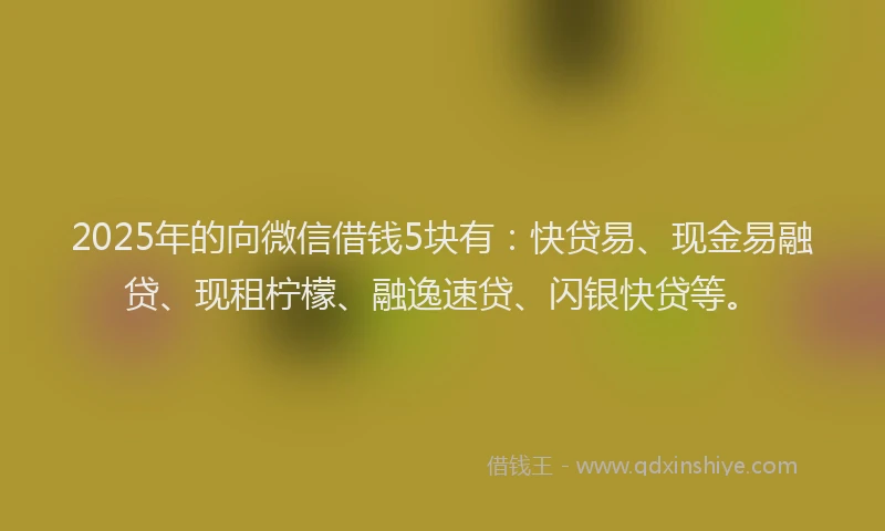 2025年的向微信借钱5块有：快贷易、现金易融贷、现租柠檬、融逸速贷、闪银快贷等。