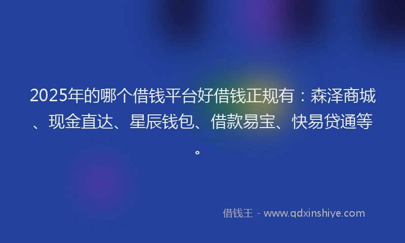 2025年的哪个借钱平台好借钱正规有：森泽商城、现金直达、星辰钱包、借款易宝、快易贷通等。