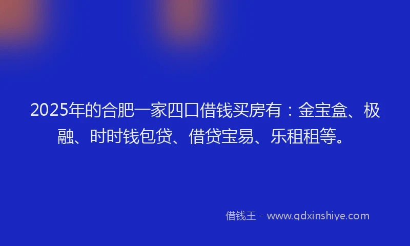 2025年的合肥一家四口借钱买房有：金宝盒、极融、时时钱包贷、借贷宝易、乐租租等。