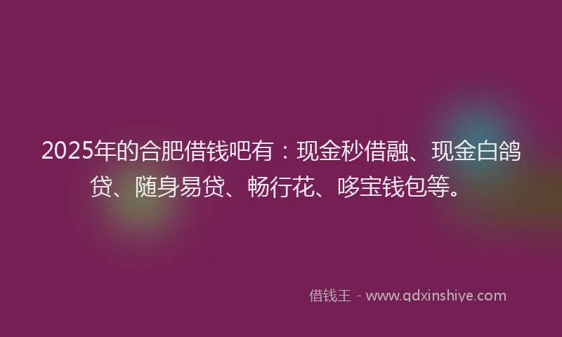 2025年的合肥借钱吧有：现金秒借融、现金白鸽贷、随身易贷、畅行花、哆宝钱包等。