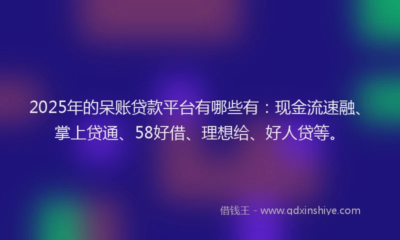 2025年的呆账贷款平台有哪些有：现金流速融、掌上贷通、58好借、理想给、好人贷等。