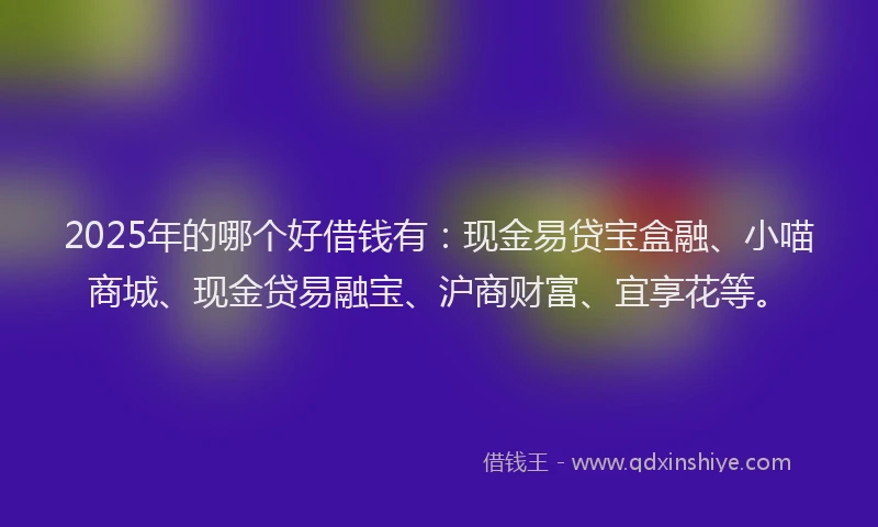 2025年的哪个好借钱有：现金易贷宝盒融、小喵商城、现金贷易融宝、沪商财富、宜享花等。