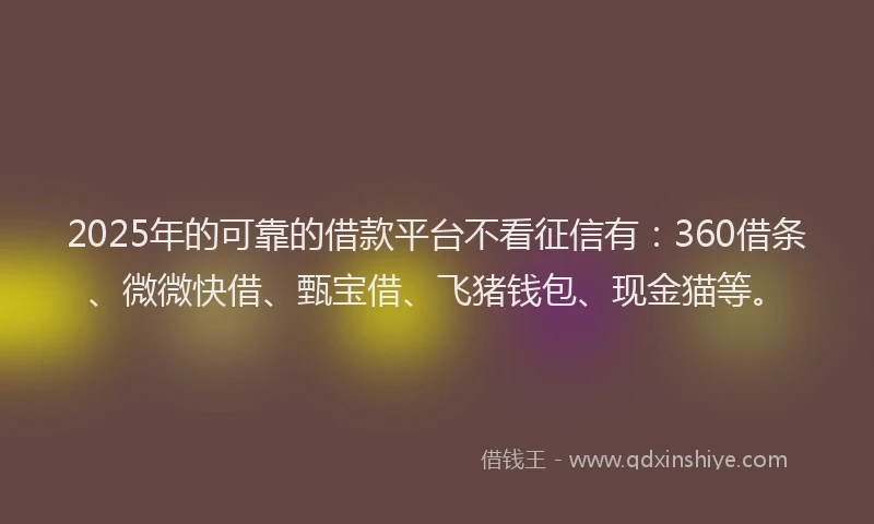 2025年的可靠的借款平台不看征信有：360借条、微微快借、甄宝借、飞猪钱包、现金猫等。