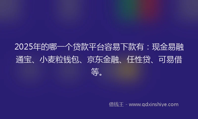 2025年的哪一个贷款平台容易下款有:现金易融通宝、小麦粒钱包、京东金融、任性贷、可易借等。