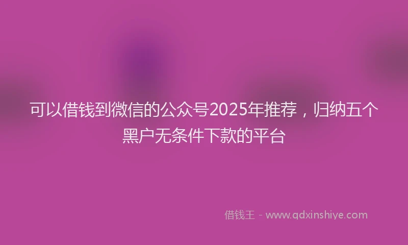 可以借钱到微信的公众号2025年推荐，归纳五个黑户无条件下款的平台