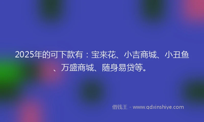 2025年的可下款有：宝来花、小吉商城、小丑鱼、万盛商城、随身易贷等。