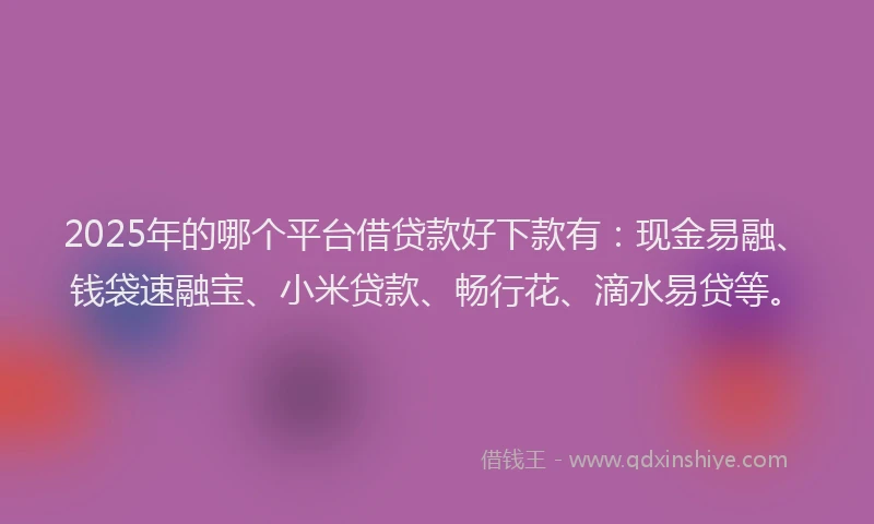 2025年的哪个平台借贷款好下款有：现金易融、钱袋速融宝、小米贷款、畅行花、滴水易贷等。