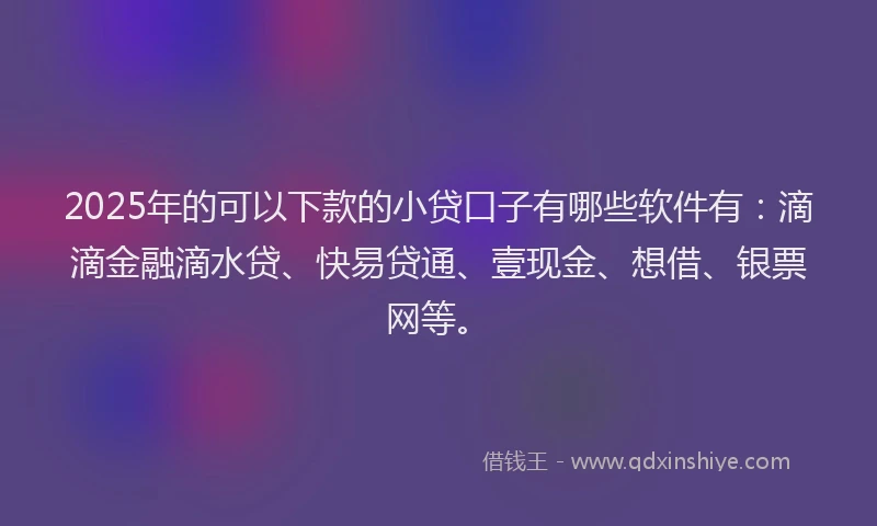 2025年的可以下款的小贷口子有哪些软件有：滴滴金融滴水贷、快易贷通、壹现金、想借、银票网等。