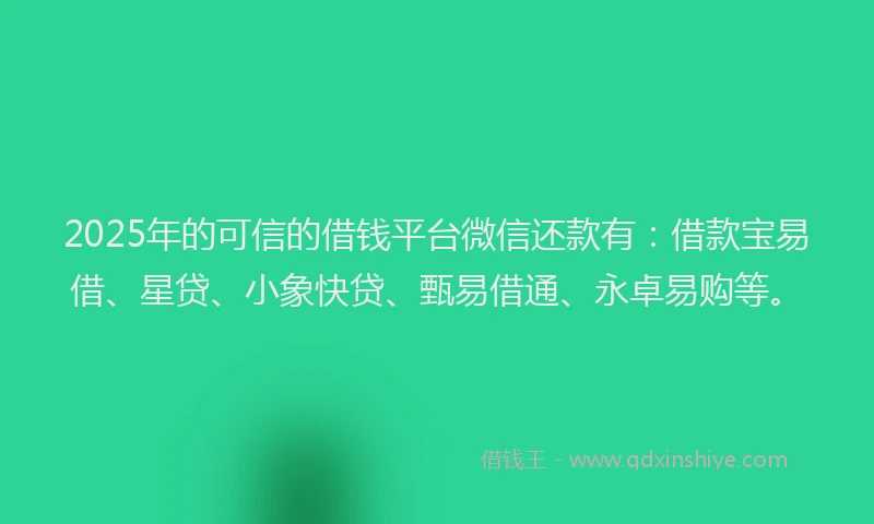 2025年的可信的借钱平台微信还款有：借款宝易借、星贷、小象快贷、甄易借通、永卓易购等。