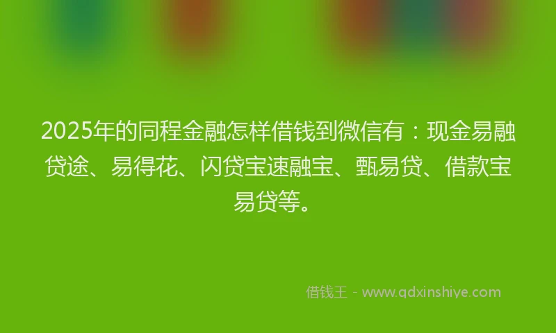 2025年的同程金融怎样借钱到微信有：现金易融贷途、易得花、闪贷宝速融宝、甄易贷、借款宝易贷等。