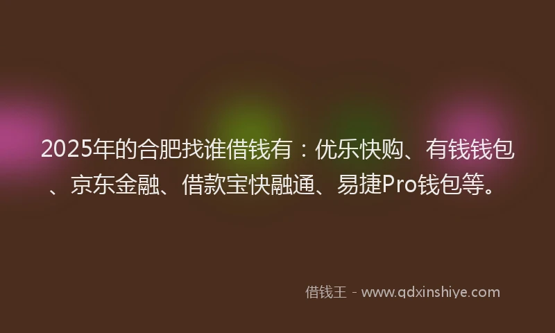 2025年的合肥找谁借钱有：优乐快购、有钱钱包、京东金融、借款宝快融通、易捷Pro钱包等。