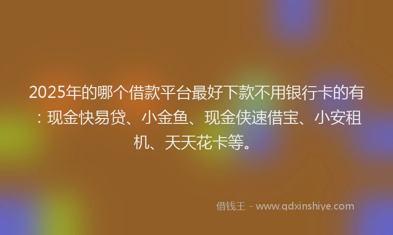 2025年的哪个借款平台最好下款不用银行卡的有：现金快易贷、小金鱼、现金侠速借宝、小安租机、天天花卡等。