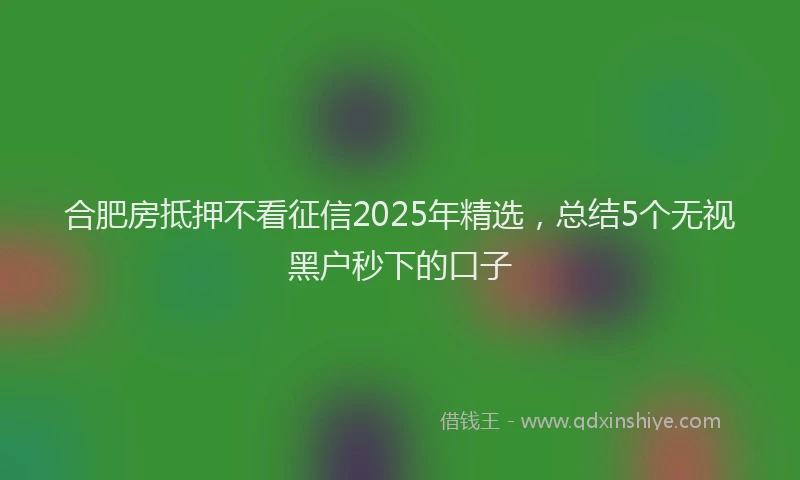 合肥房抵押不看征信2025年精选，总结5个无视黑户秒下的口子
