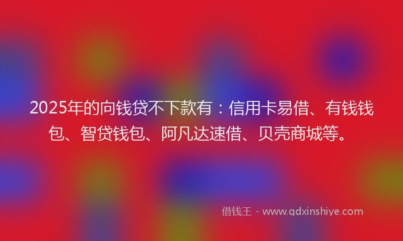 2025年的向钱贷不下款有：信用卡易借、有钱钱包、智贷钱包、阿凡达速借、贝壳商城等。