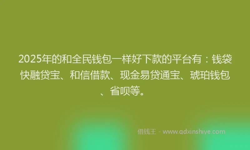 2025年的和全民钱包一样好下款的平台有：钱袋快融贷宝、和信借款、现金易贷通宝、琥珀钱包、省呗等。