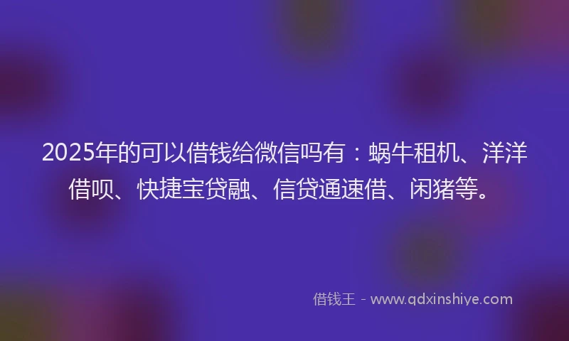 2025年的可以借钱给微信吗有：蜗牛租机、洋洋借呗、快捷宝贷融、信贷通速借、闲猪等。