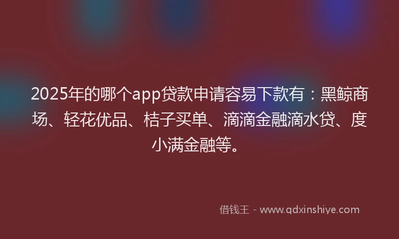 2025年的哪个app贷款申请容易下款有：黑鲸商场、轻花优品、桔子买单、滴滴金融滴水贷、度小满金融等。