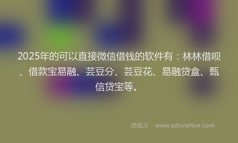 2025年的可以直接微信借钱的软件有：林林借呗、借款宝易融、芸豆分、芸豆花、易融贷盒、甄信贷宝等。