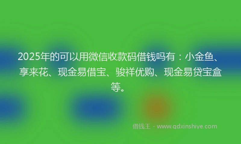 2025年的可以用微信收款码借钱吗有：小金鱼、享来花、现金易借宝、骏祥优购、现金易贷宝盒等。