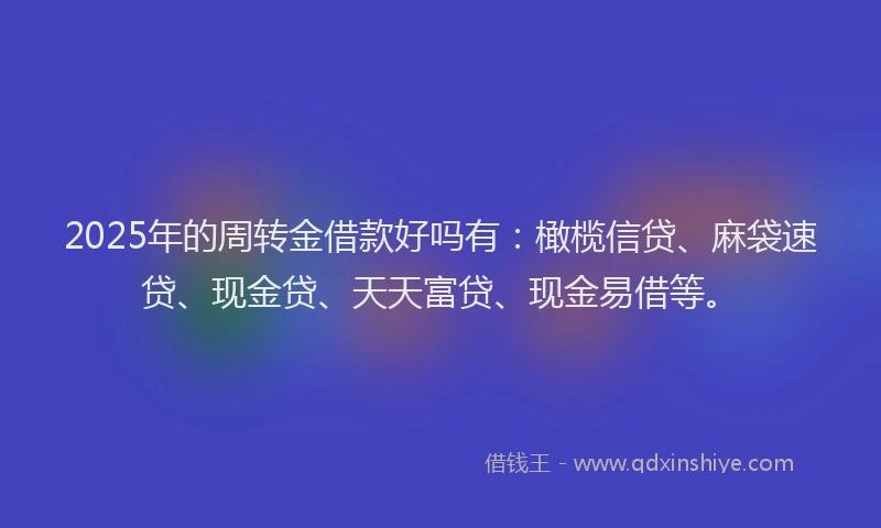 2025年的周转金借款好吗有：橄榄信贷、麻袋速贷、现金贷、天天富贷、现金易借等。