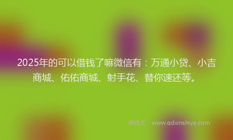 2025年的可以借钱了嘛微信有：万通小贷、小吉商城、佑佑商城、射手花、替你速还等。