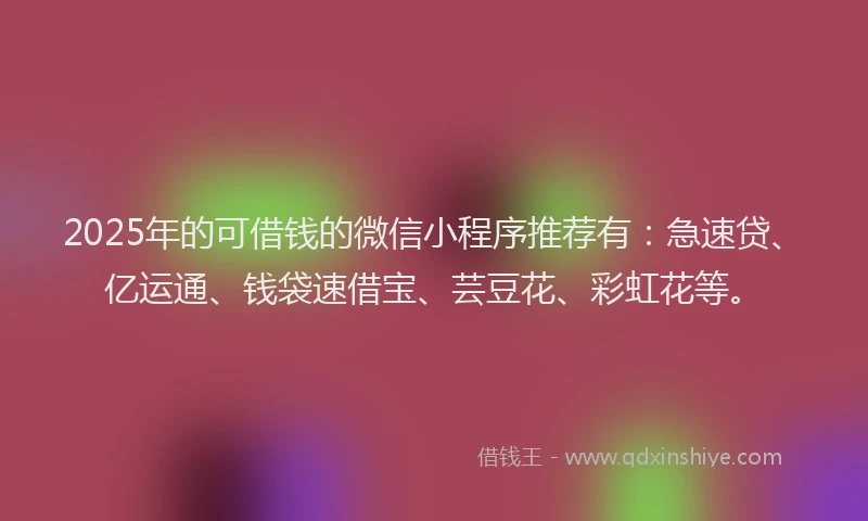 2025年的可借钱的微信小程序推荐有：急速贷、亿运通、钱袋速借宝、芸豆花、彩虹花等。