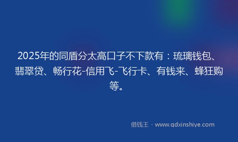 2025年的同盾分太高口子不下款有：琉璃钱包、翡翠贷、畅行花-信用飞-飞行卡、有钱来、蜂狂购等。