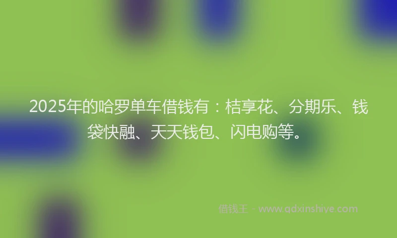 2025年的哈罗单车借钱有：桔享花、分期乐、钱袋快融、天天钱包、闪电购等。