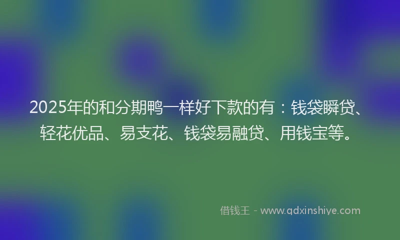 2025年的和分期鸭一样好下款的有：钱袋瞬贷、轻花优品、易支花、钱袋易融贷、用钱宝等。
