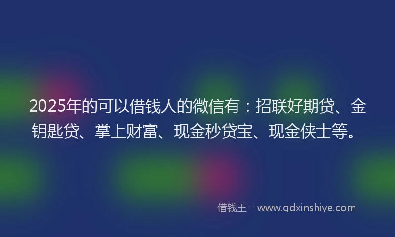 2025年的可以借钱人的微信有：招联好期贷、金钥匙贷、掌上财富、现金秒贷宝、现金侠士等。