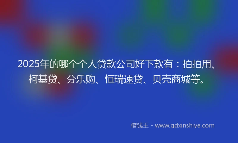 2025年的哪个个人贷款公司好下款有：拍拍用、柯基贷、分乐购、恒瑞速贷、贝壳商城等。