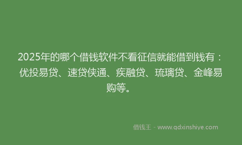 2025年的哪个借钱软件不看征信就能借到钱有：优投易贷、速贷侠通、疾融贷、琉璃贷、金峰易购等。