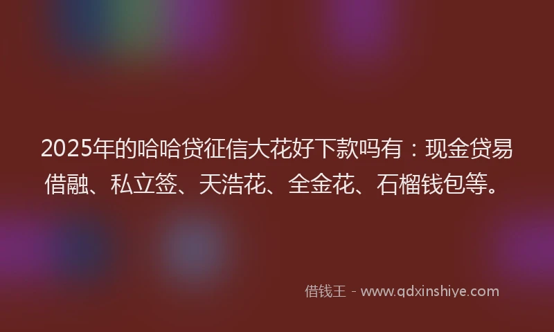 2025年的哈哈贷征信大花好下款吗有：现金贷易借融、私立签、天浩花、全金花、石榴钱包等。