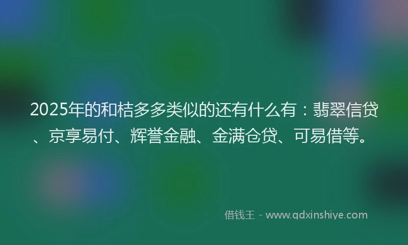 2025年的和桔多多类似的还有什么有：翡翠信贷、京享易付、辉誉金融、金满仓贷、可易借等。