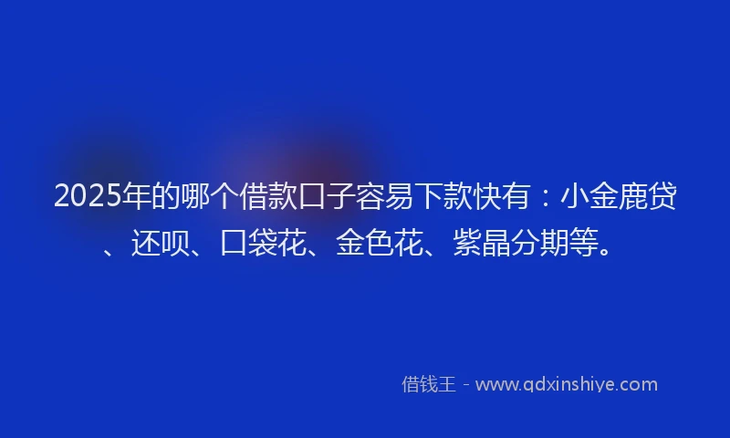 2025年的哪个借款口子容易下款快有：小金鹿贷、还呗、口袋花、金色花、紫晶分期等。