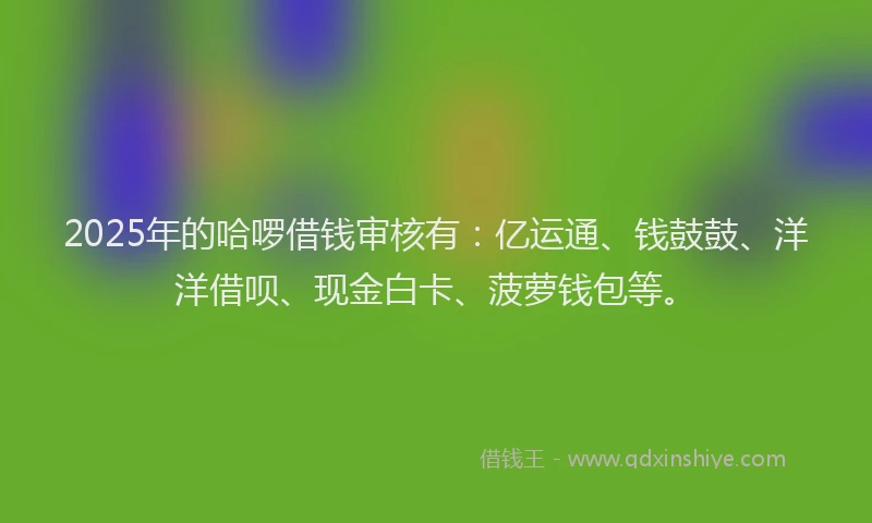 2025年的哈啰借钱审核有：亿运通、钱鼓鼓、洋洋借呗、现金白卡、菠萝钱包等。