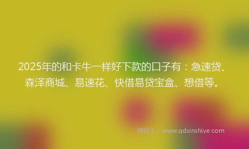2025年的和卡牛一样好下款的口子有：急速贷、森泽商城、易速花、快借易贷宝盒、想借等。