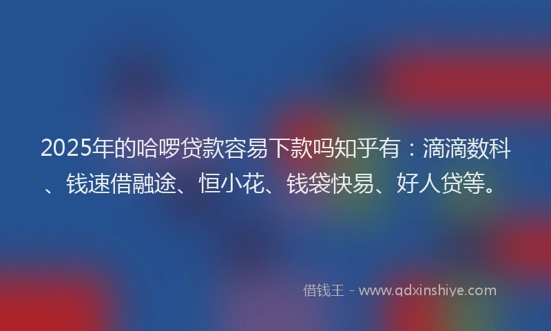2025年的哈啰贷款容易下款吗知乎有：滴滴数科、钱速借融途、恒小花、钱袋快易、好人贷等。