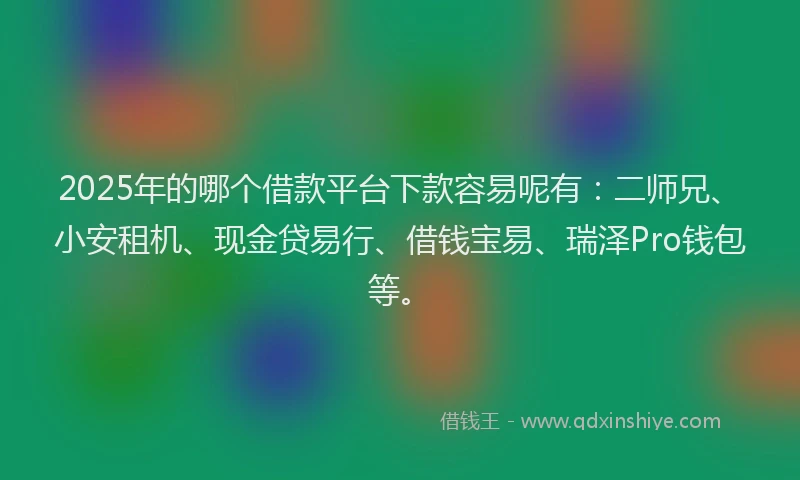 2025年的哪个借款平台下款容易呢有:二师兄、小安租机、现金贷易行、借钱宝易、瑞泽Pro钱包等。
