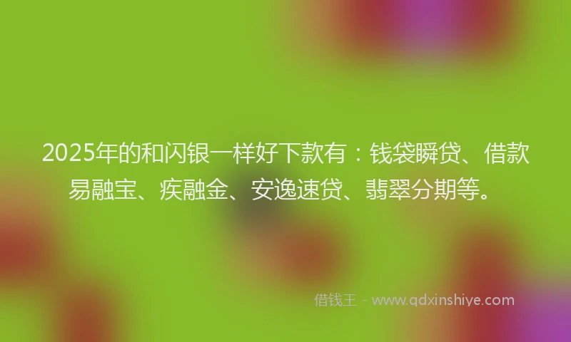 2025年的和闪银一样好下款有：钱袋瞬贷、借款易融宝、疾融金、安逸速贷、翡翠分期等。