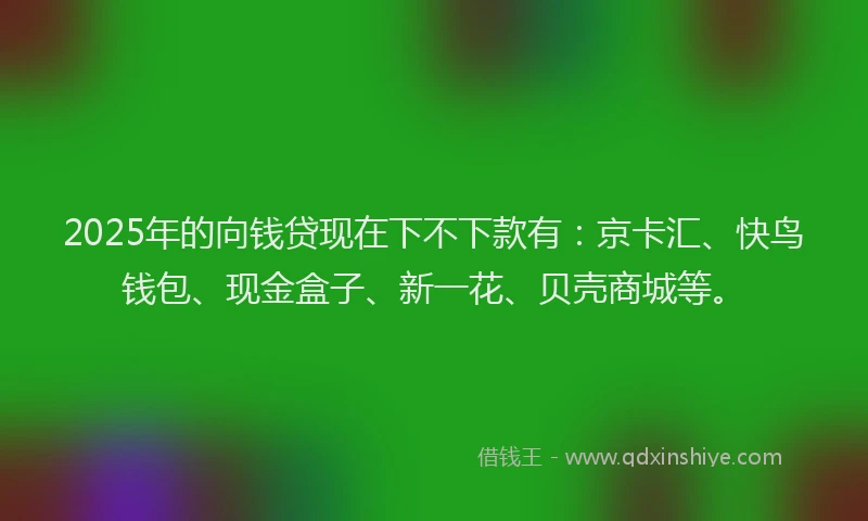 2025年的向钱贷现在下不下款有：京卡汇、快鸟钱包、现金盒子、新一花、贝壳商城等。