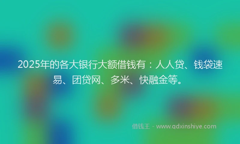 2025年的各大银行大额借钱有：人人贷、钱袋速易、团贷网、多米、快融金等。