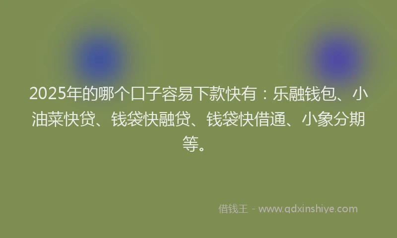 2025年的哪个口子容易下款快有：乐融钱包、小油菜快贷、钱袋快融贷、钱袋快借通、小象分期等。