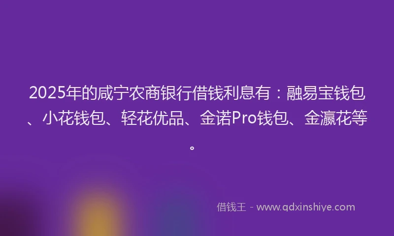 2025年的咸宁农商银行借钱利息有：融易宝钱包、小花钱包、轻花优品、金诺Pro钱包、金瀛花等。